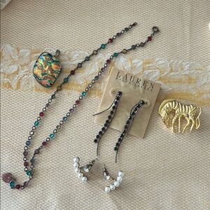 Jewelry lot / Lauren Ralph Lauren Black  Earrings/ Glass Pendant/ etc